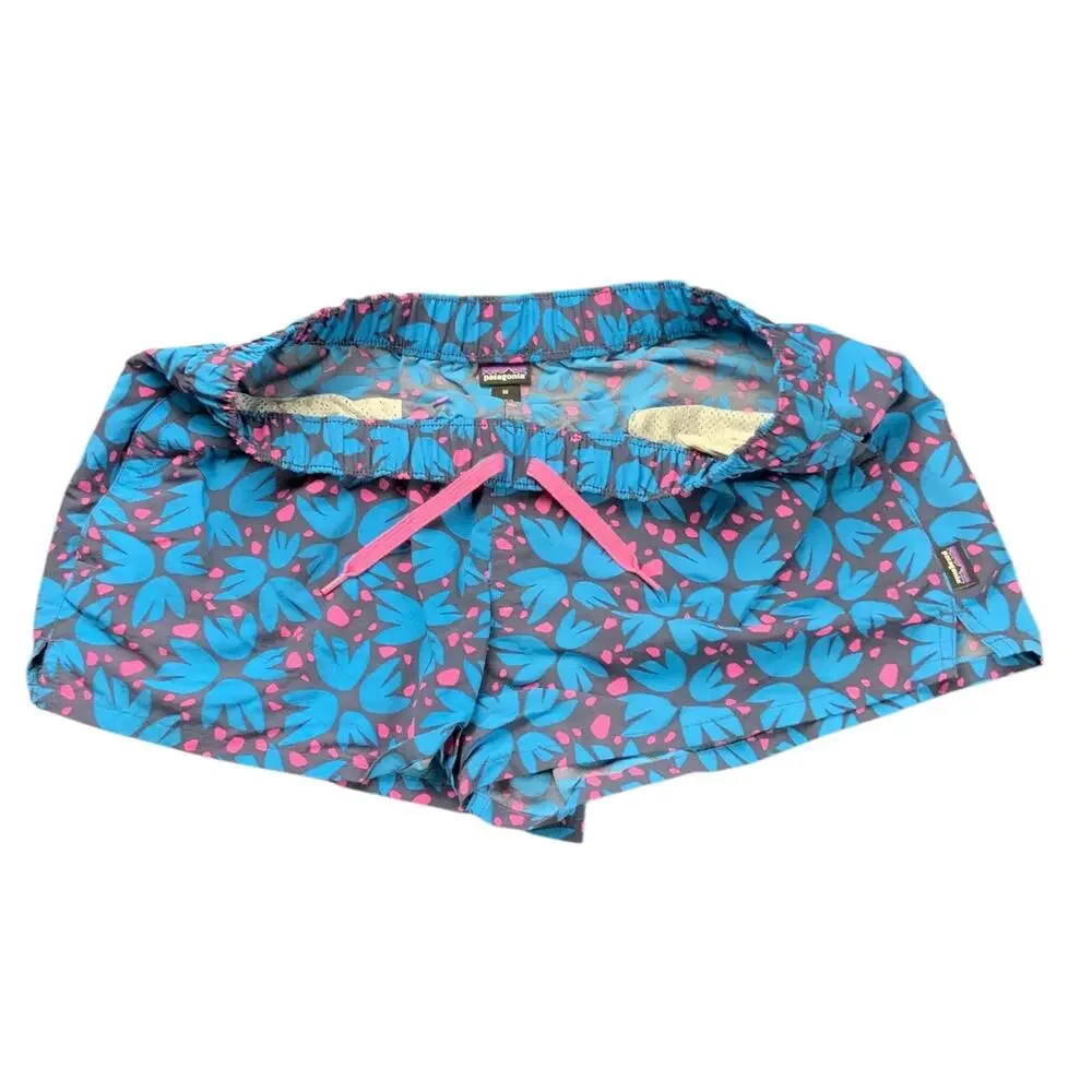 Patagonia Women’s Baggies Shorts Medium Blue Pink Floral 2.5” Unlined Trail Run